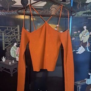 Zara Ombre Rust Orange Off Shoulder Long Sleeve School Fall Knit Crop Top